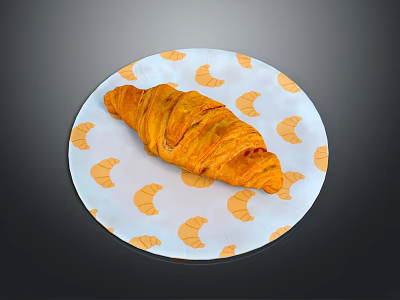 Golden Croissant On White Plate With Orange Croissant Patterns 3d model
