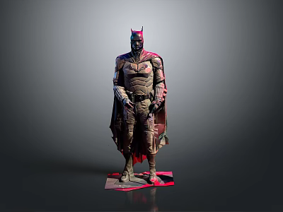 Detailed Batman Statue With Armored Costume Red Helmet Cape And Base 3d model