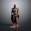Detailed Batman Statue With Armored Costume Red Helmet Cape And Base