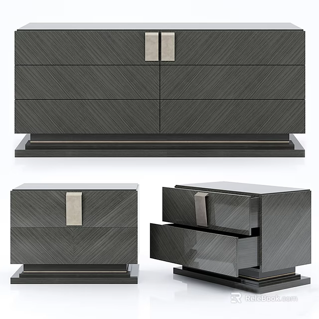 Modern Dark Chest of Drawers with Wood Grain and Metal Handles Design 3d model 