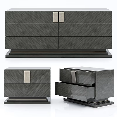 Modern Dark Chest of Drawers with Wood Grain and Metal Handles Design 3d model