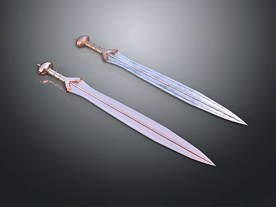 Two Decorative Swords With Ornate Handles And Sharp Metallic Blades 3d model