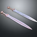 Two Decorative Swords With Ornate Handles And Sharp Metallic Blades