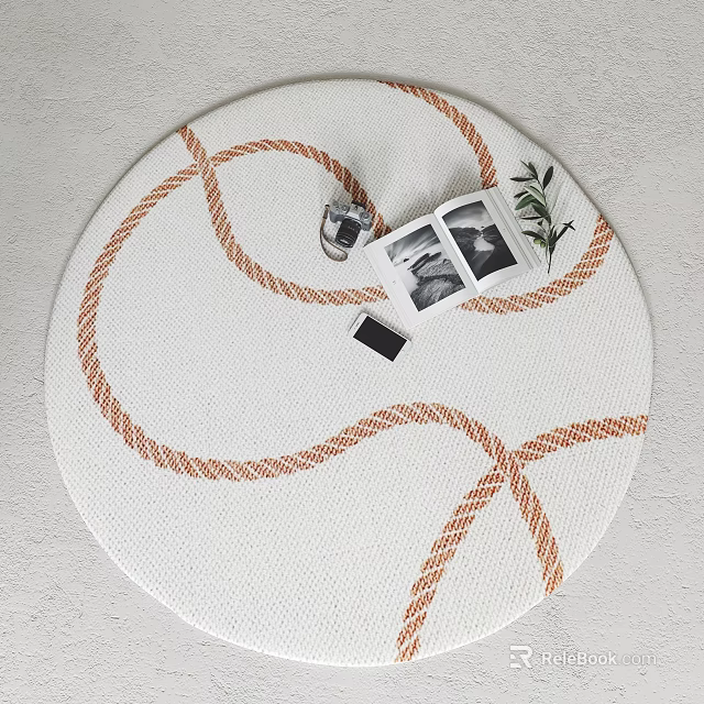 Round Area Rug With White Base And Orange Rope Pattern Plus Decor Items 3d model