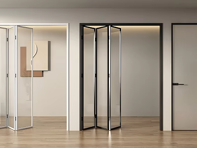 Modern Glass Folding Doors In Stylish Interior With White And Black Frames 3d model