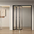 Modern Glass Folding Doors In Stylish Interior With White And Black Frames