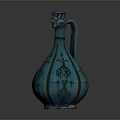 Turquoise Ceramic Vase With Dragon Head Handle And Intricate Carved Patterns