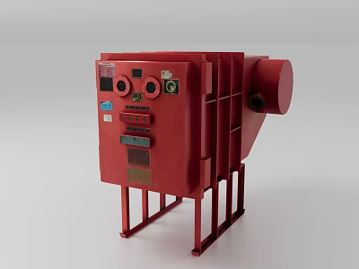 Red Industrial Control Equipment With Gauges Panel Ventilation Duct And Stand 3d model