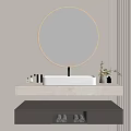 Modern Bathroom Cabinet with Round Backlit Mirror White Countertop Under Mount Sink Drawer and Toiletries