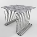 Modern Coffee Table With Marble Surface And Silver Metal Vertical Slat Legs
