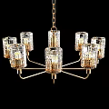 Modern Elegant Chandelier Featuring Glass Shades And Golden Metal Frame Design