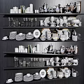 Elegant Ceramic Dinnerware Set With Plates Cups Bowls And Kitchen Shelf 3d model