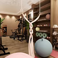 Fitness Gym Interior With Treadmill Exercise Bench Dumbbells Yoga Balls And Posters