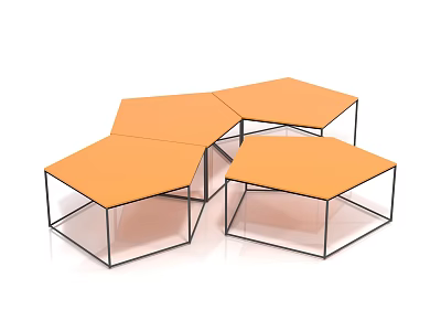 Modern Hexagonal Coffee Tables With Orange Tops And Black Metal Frames 3d model