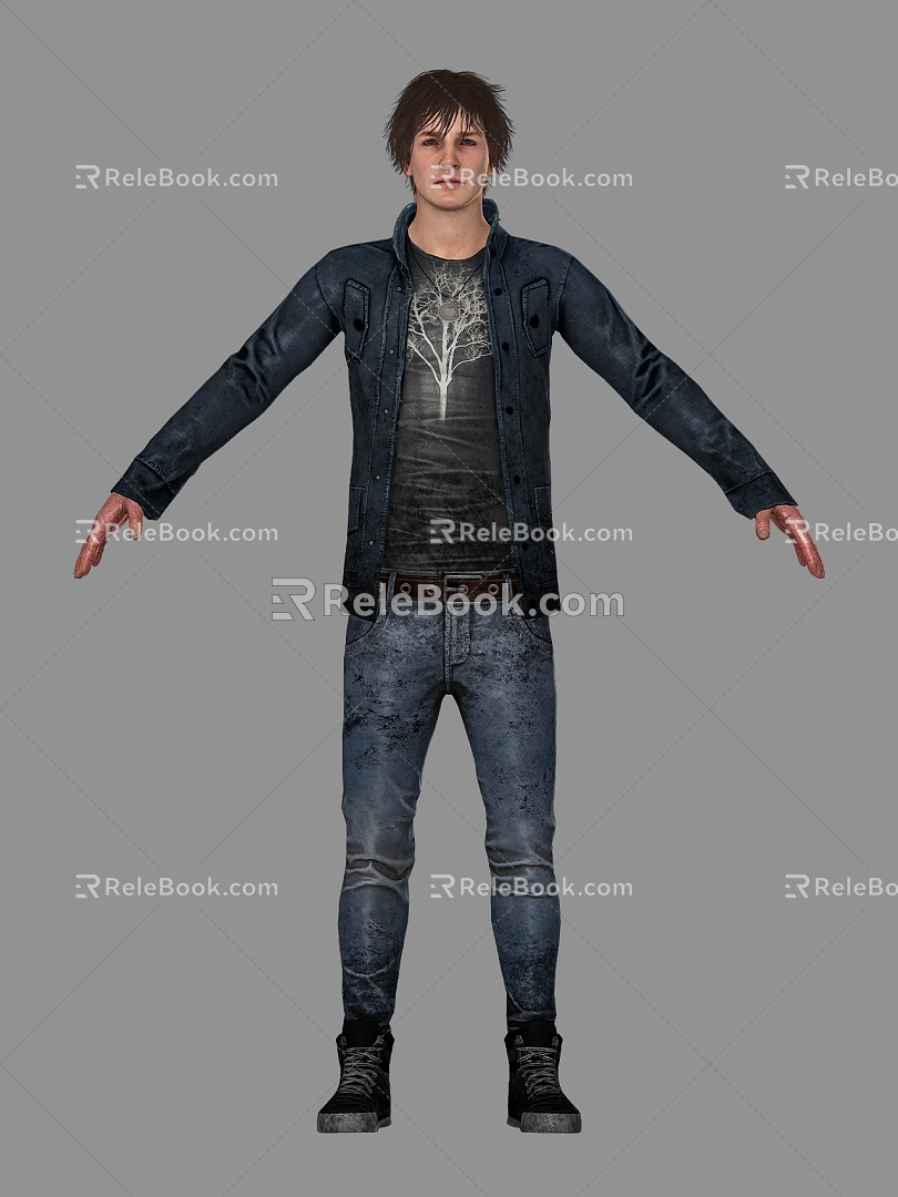 Young man young man man man hat coat jeans fashion shoes staff student 3d model