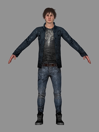 Young man young man hat coat jeans fashion shoes staff student 3d model