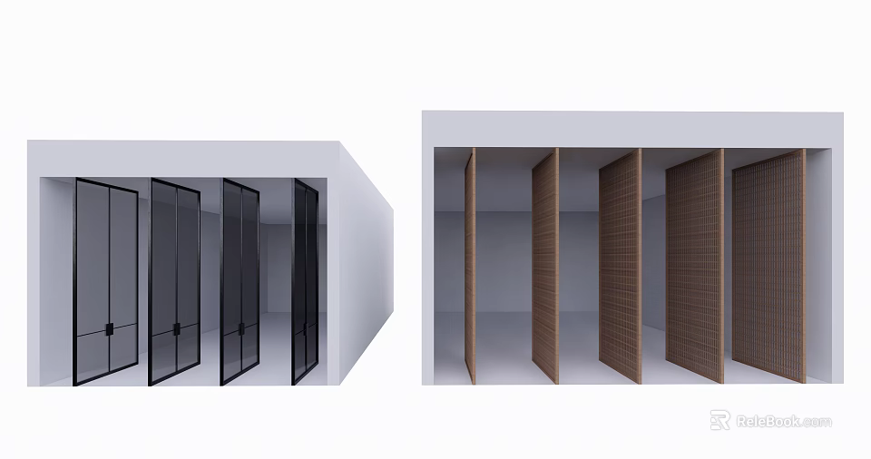 Modern Partition Door Design With Black Glass And Brown Wooden Panels 3d model 