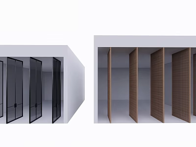 Modern Partition Door Design With Black Glass And Brown Wooden Panels 3d model