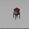 Water Tower Equipment With Red Roof Beige Body And Green Support Legs