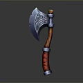 Decorative Battle Axe With Intricate Metal Head Wooden Handle And Red Wrapped Grip