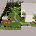 Courtyard Garden Design With Curved Stone Path Green Lawn Bamboo And Flowering Bushes