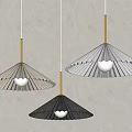 Modern Fan Shaped Pendant Lights In Three Tones With Brass Frame And White Globe Bulbs