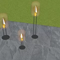 Stylish Floor Standing Outdoor Lights With Transparent Shades Flame Effect And Green Plants