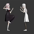Anime Game Characters Pink Silver White Hair Dark White Dresses Interactive Hand Gestures