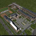Spacious School Building Campus With Open Square Sports Field And Green Trees