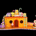 Colorful FUNLAND Cartoon Building With Orange House Ladder Ice Cream Teapot And Animal Statue Lights