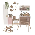 Children's Room Sofa Set With Wooden Animal Ornaments Mini House Models And Rainbow Decor