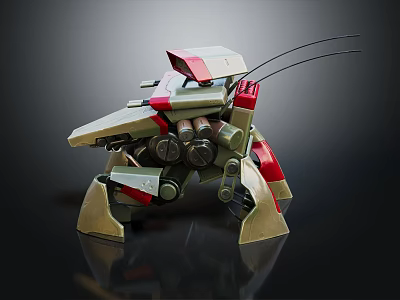 Mechanical Robot Character With Insect like Legs Red Green Armor And Antennas 3d model
