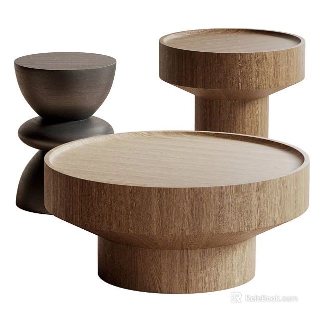 Modern Round Wooden Coffee Tables in Black and Natural Wood with Simple Stylish Design 3d model 