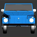 Blue Vintage Convertible Car Featuring Red Seats Black Top And Shiny Wheels
