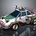 Post Apocalyptic Modified Car With Roof Lights Custom Bumper And Unique Wheel Design