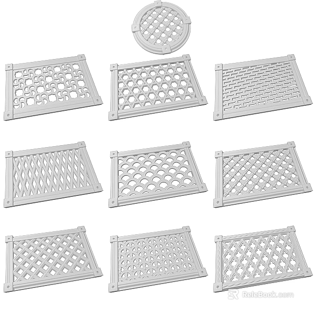 White Decorative Partition Panels With Various Perforated Patterns And Designs 3d model 
