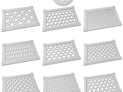 White Decorative Partition Panels With Various Perforated Patterns And Designs 3d model