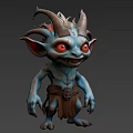 Fantasy Game Movie Character With Blue Skin Horns Red Eyes And Leather Skirt