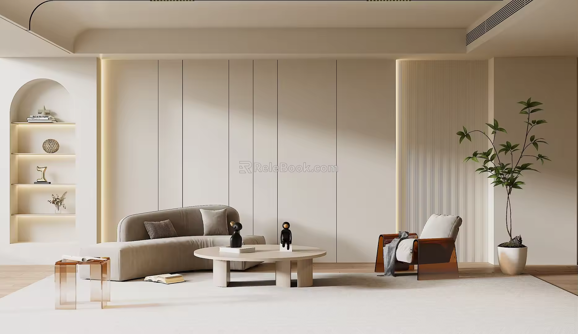 Modern sofa background wall cream wind sofa background wall 3d model