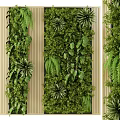 Vertical Interior Decorative Living Plant Wall with Diverse Green Foliage and Wooden Accents