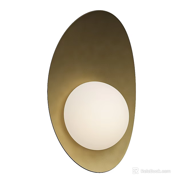Modern Gold Oval Backplate Wall Light with White Globe Shade for Interior Decor 3d model 