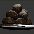 Stacked Golden Brown Fried Pastries Topped with Powdered Sugar on Silver Plate