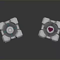Silver Mechanical Cubes With Geometric Patterns And Glowing Pink Heart Elements