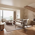 Spacious Duplex Living Room Interior With Staircase Sofa Coffee Table And Large Window