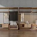 Modern Wooden Wardrobe Structure With Hanging Rods Drawers And Storage Compartments