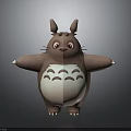Cute Brown Totoro 3D Model With White Belly Big Ears Red Eyes And Open Arms