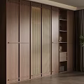 Modern Wooden Wardrobe With Rattan Doors And Open Shelves Interior Design