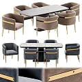 Modern Luxury Dining Table Set With Marble Top And Grey Upholstered Gold Leg Chairs