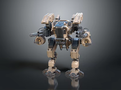 Intelligent Machine With Bipedal Robotic Design Tactical Beige Black Armor And Mechanical Arms 3d model