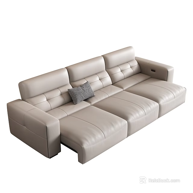 Modern Light Gray Multi Seater Leather Sofa With Cushion And Sectional Design 3d model 